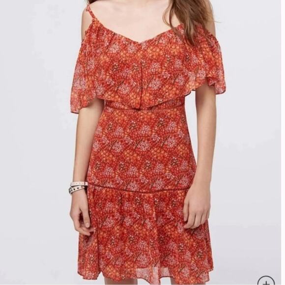Rebecca Minkoff Lynne Dress Floral Tiered Ruffle Dress Cold Shoulder Cutout Mini - Picture 14 of 14